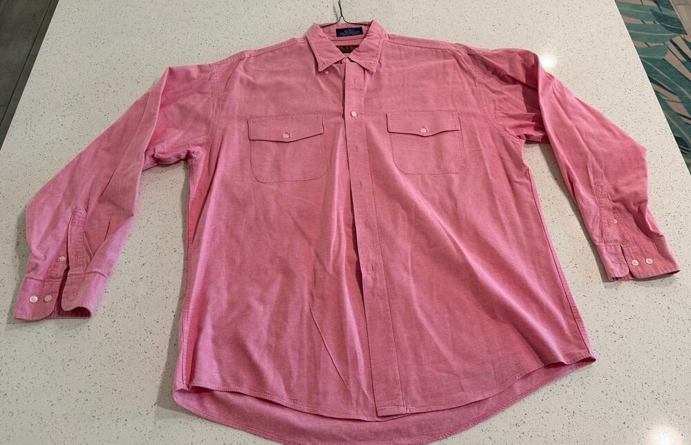 Vintage Jos A Banks Shirt Sportswear Size L Linen Long Sleeve Button Up Pink